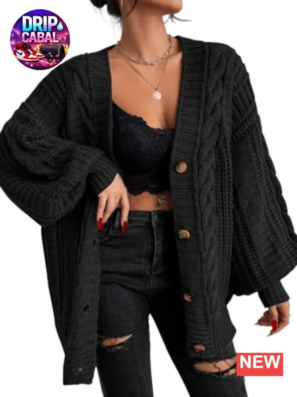 Oversized Cable Knit Cardigan Sweater for Women V-Neck Open Front Long Sleeve